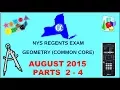 NYS Geometry Common Core August 2015 Regents Exam Parts 2-4 ANSWERS