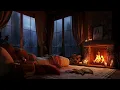 Download Lagu Nighttime Thunderstorm Haven - Fireside Comfort with Rain, Fireplace and Sleeping Cat
