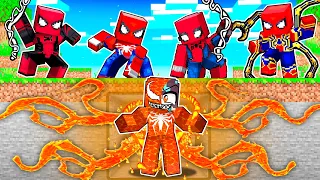 VENOM DE FUEGO vs SPIDERMANS en Minecraft...