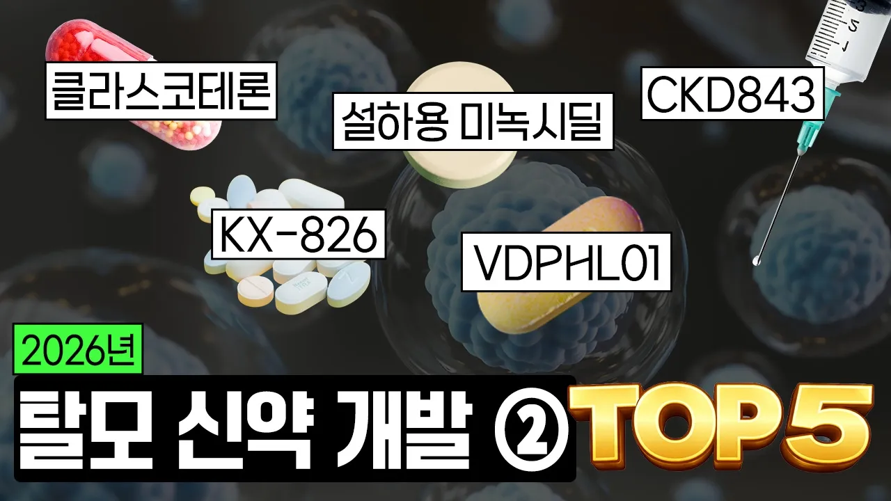 탈모 신약 TOP5, 언제 나오고 얼마나 효과 있을까? (2편) | CKD843 | 설하용 미녹시딜 2.5mg | VDPHL01