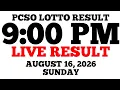Lotto Result Today 9 00 PM Draw August 16 2026 Sunday PCSO LIVE Result