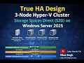 True HA 3-Node Hyper-V Cluster with Storage Spaces Direct S2D Windows Server 2025 Step-by-Step