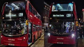 FRV Metroline London Route 139 - Waterloo to Golders Green TEH2076 TEH2085 Christmas Special