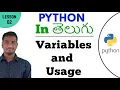 Variables in python in Telugu Learn Python in Telugu Lesson - 02