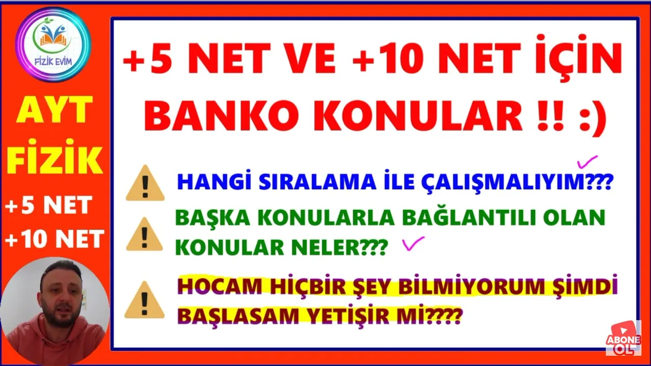 AYT FİZİK 5 NET VE 10 NET İÇİN KESİN ÇIKACAK KONULAR