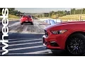 Ford Mustang GT v Holden Commodore SS-V Redline drag race New Car Comparison Wheels Australia