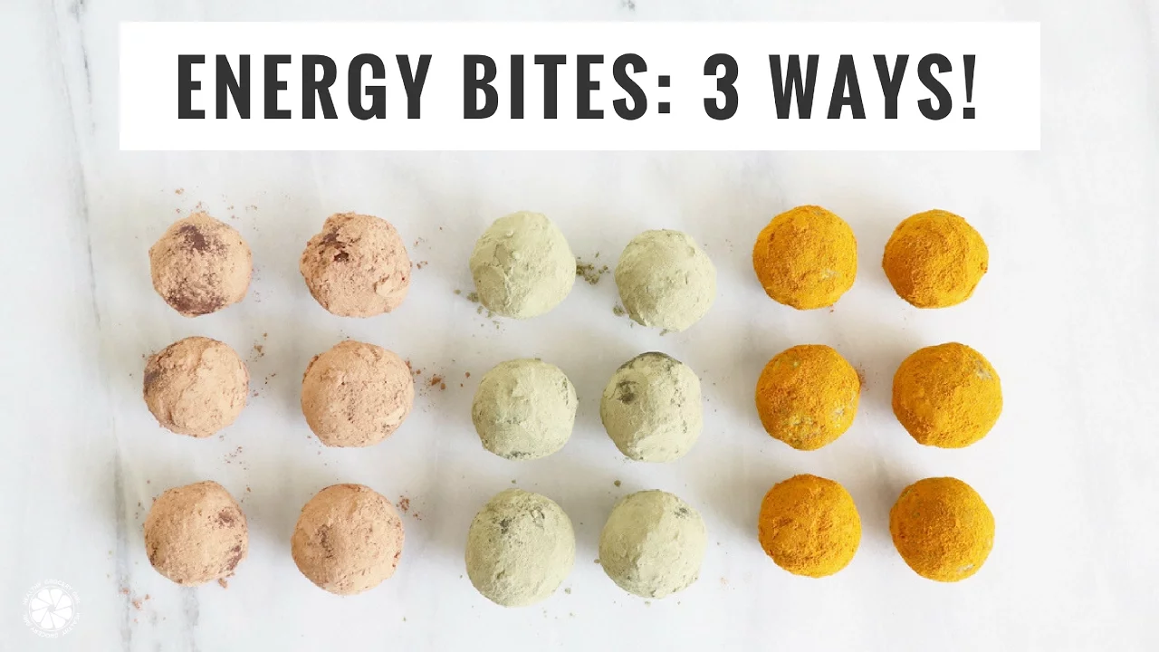 Energy Bites 3 Ways! Matcha Hemp, Turmeric Ginger, Cashew Cacao   Gluten-Free, Vegan, Easy Recipe