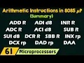 Summary of Arithmetic Instructions in 8085 Microprocessor