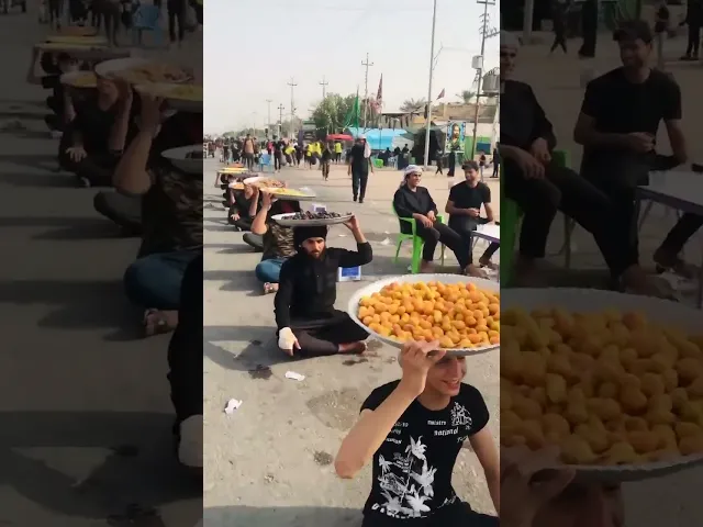⁣توزيع الفواكه على زوار الإمام الحسين ع في طريق كربلاء المقدسة جنة الله في أرضه ❤️.