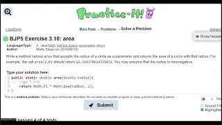 Java Practice It 3 10 area method basics parameters return math