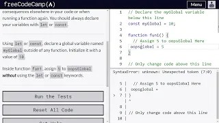 Global scope and functions - freeCodeCamp 52 Basic JavaScript