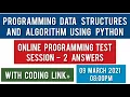 Programming Data Structures and Algorithm Using Python Online Programming Test Session 2 Answers