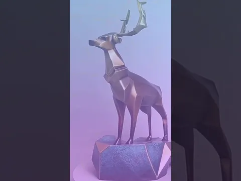 Abstract Metal Stag Statue Faceted Geometric Brass Deer Figurine Modern Wildlife Ornament for Office
