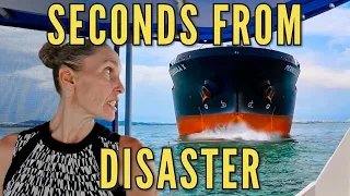 S#!% near HEAD-ON COLLISION sailing the worlds busiest shipping lane