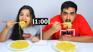 تحدي الاكل بدقيقه واحده  شفا ضد عبود   شو صار مع شفا  دندنها