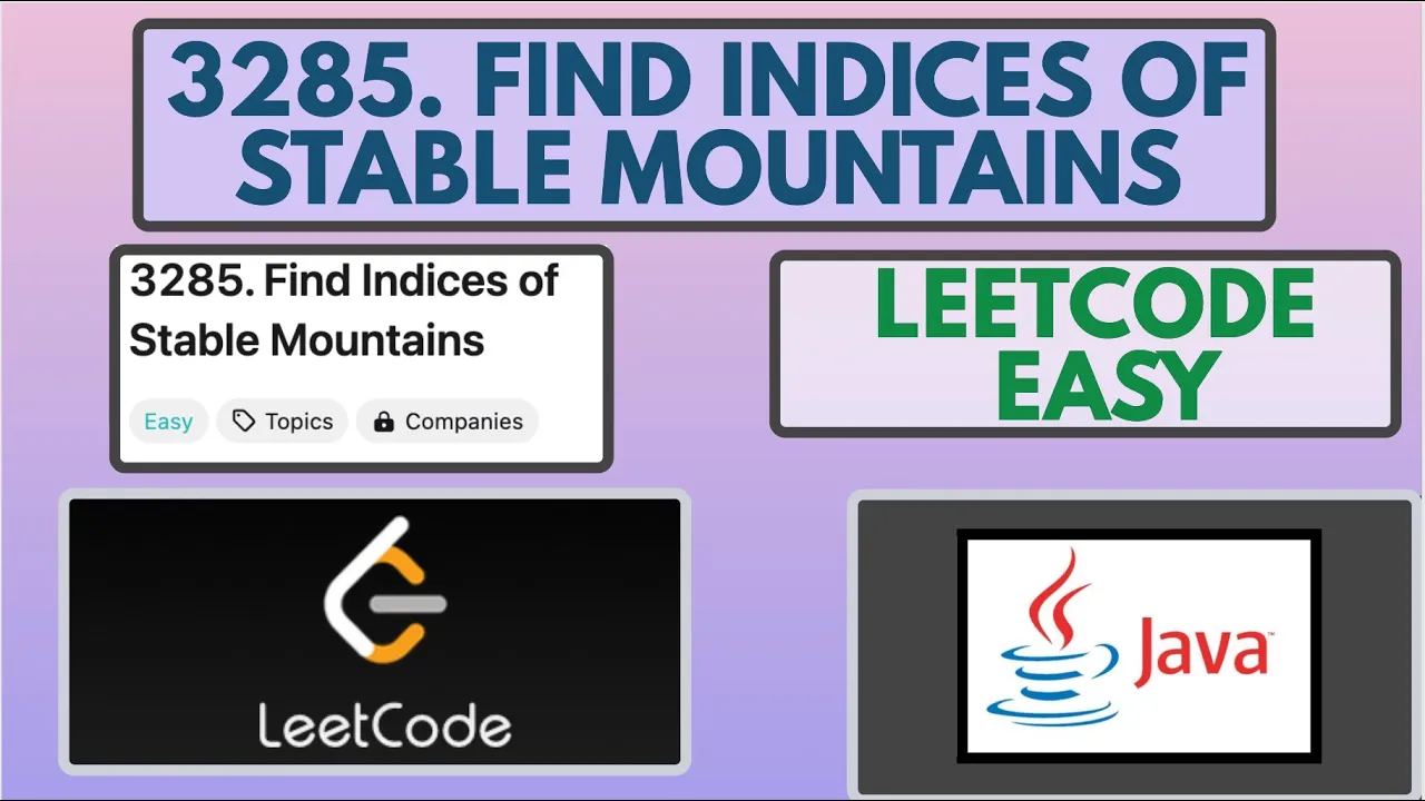 Leetcode | 3285. Find Indices of Stable Mountains | Easy | Java Solution - YouTube thumbnail