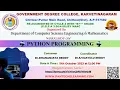 Workshop on Python Programming GOVERNMENT DEGREE COLLEGE Pantech eLearning