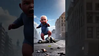 طفل كبير ولطيف يأتي إلى المدينة ويقتل الديناصورات 