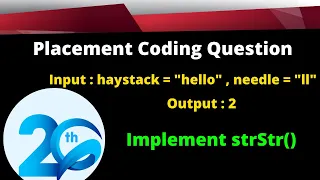 Top 100 Coding Question for Placement - 20 Implement strStr