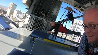 Zip line Slotzilla on Fremont street in Downtown Las Vegas 11 stories high spanning 7 city blocks