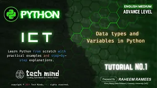 PYTHON TUTORIAL 01 - Data types and Variables in Python English Medium ICT Tech Mind