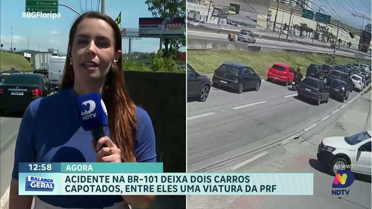 BR-101: viatura da PRF capota em acidente com outro veículo em São José