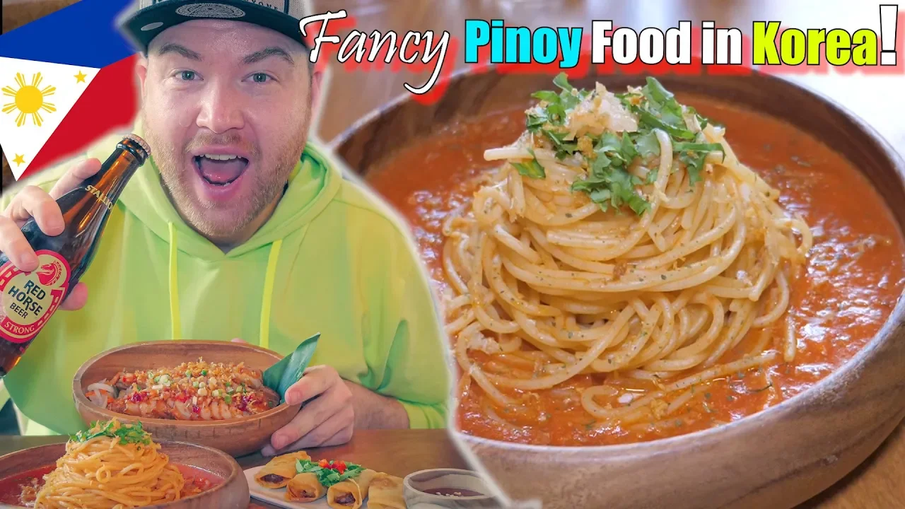 Foreigner tries most LUXURIOUS FILIPINO food in Korea! 425 PHP for Pinoy Spaghetti! 