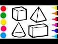 3D Shapes Drawing and Coloring 4 Other Types of 3D Shapes Step by Step