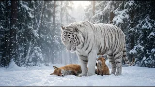 The White Ghost Intervenes Saving a Fox Family from the Wolf Pack