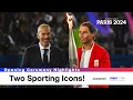 Download Lagu #Paris2024: Zinedine Zidane passes Olympic flame to Rafael Nadal in front of Eiffel Tower