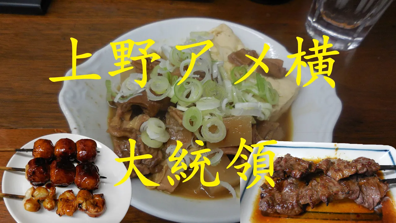 上野アメ横「もつ焼 大統領」の煮込みともつ焼き Daitouryou the Japanese bar of Ameyoko Street【Just Eating】【飯動画】