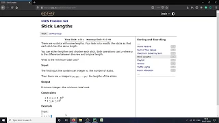 PYTHON Stick Lengths Algorithm - CSES Sorting and Searching
