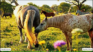 Wild horse breeding scenes in the natural forest
