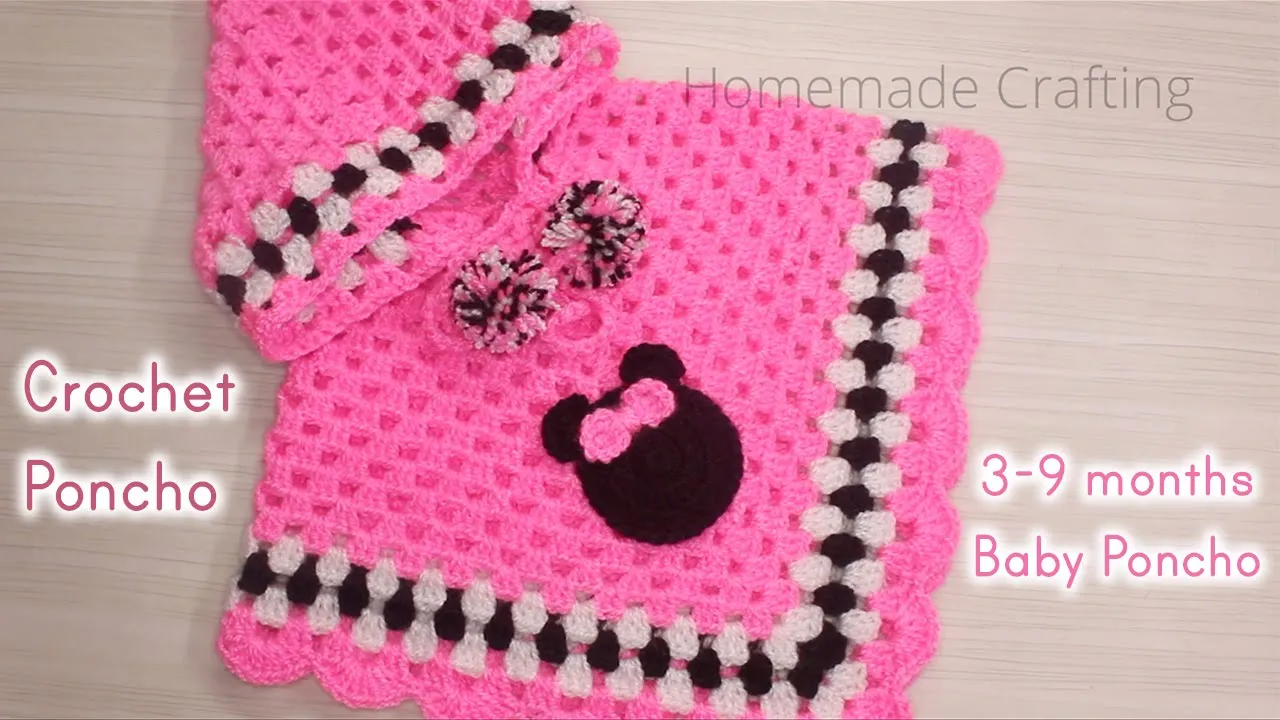 Crochet 3-9 months old Baby Woollen Poncho | Mini Mouse Poncho | Crochet Poncho for baby girl