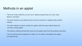 Methods in an applet Lecture 05 Java Applet Programming