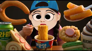 DONA 도나 animation | Mukbang 짜장면 떡볶이 편의점 먹방 Cartoon Convenience Store Food