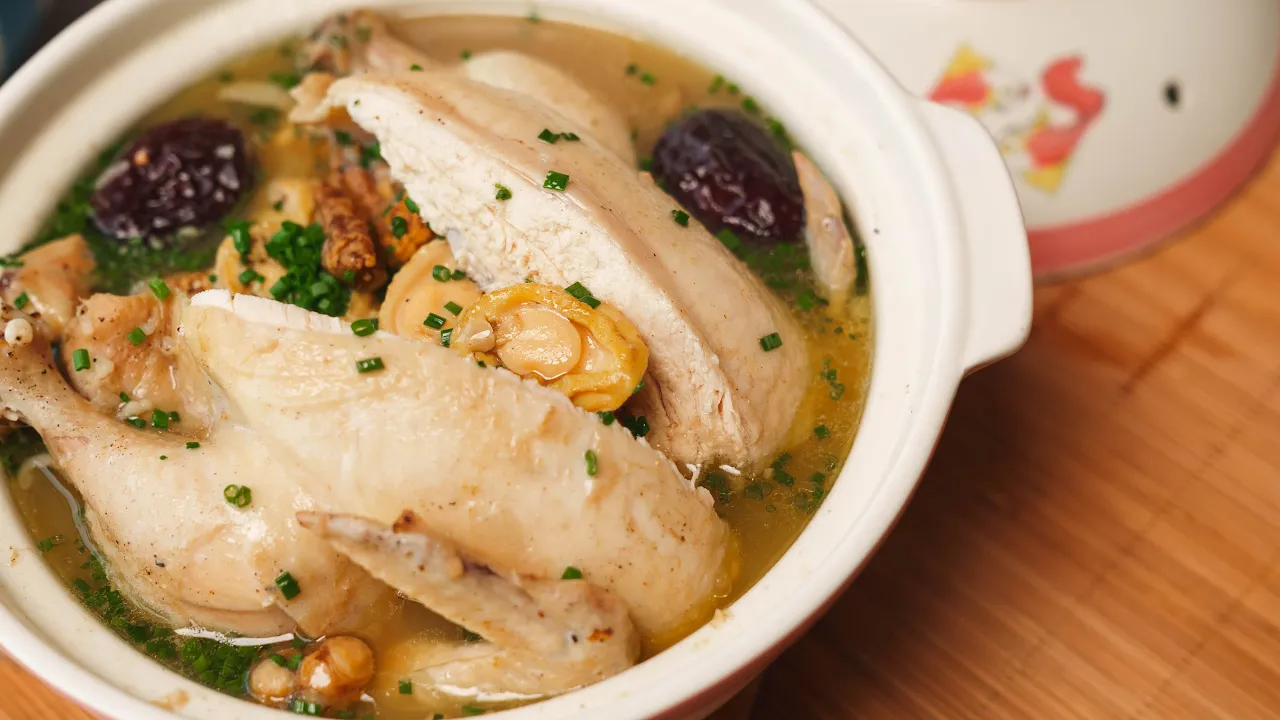 We stuffed Abalone and Rice in our Korean Ginseng Chicken Soup (Samgyetang)
