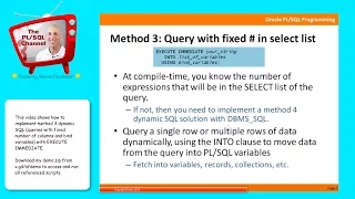 DYN4 Method 3 dynamic SQL - queries of columns bind variables Channel