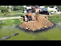 Download Lagu Fast work!! Successful in one day, size 5x25m. Pouring soil into a deep pond using mini bulldozer