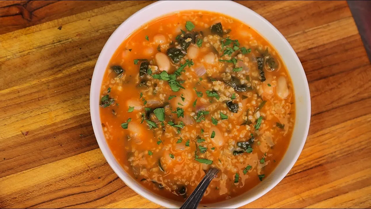 Delicious Savory Harissa Oatmeal and Bean Soup