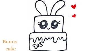 How to draw a cute bunny cake ll Easy way to draw a cute bunny cake
