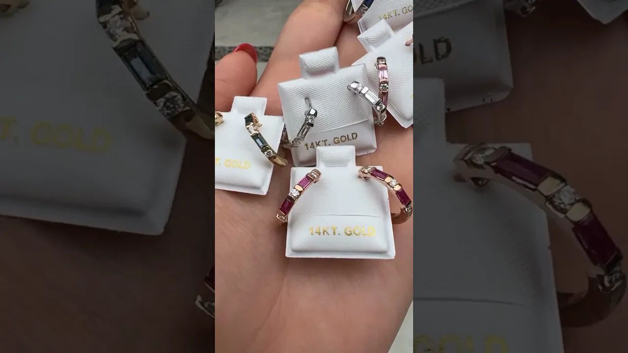 14K Gold Ruby & Diamond Huggie Earrings