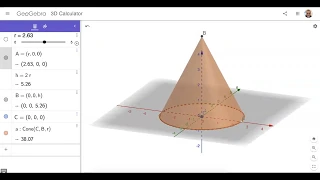 Build a CONE H 2R in GeoGebra 3D Method 1 POINT plotting with CONE tool