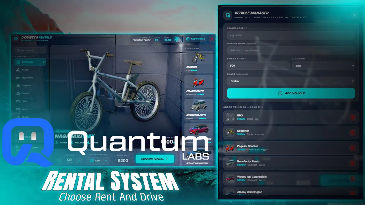 Quantumlabs Rental — Premium Vehicle Rental System | QB / QBX / ESX | 10 Languages