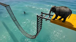 قراند 5 الفيل يعبر سكة قطار مدمرة 🐸 GTA 5 Elephant crossing a destroyed Railway Track