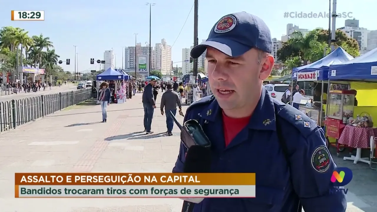 Bandidos trocam tiros com forças de segurança logo após assalto no Centro de Florianópolis