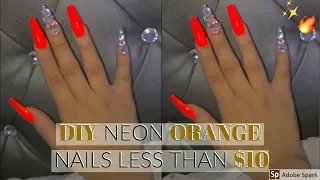 DIY Neon Orange Nails Less than 10