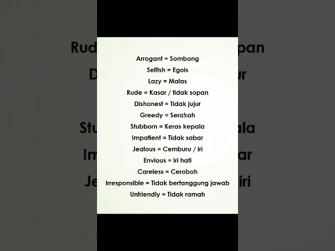 Kosakata Kepribadian Buruk dalam Bahasa Inggris #English #bahasainggris #vocabulary
