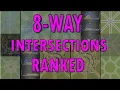 Traffic flow on 15 Different 8-way Intersections and alternatives Measured Ranked and Compared