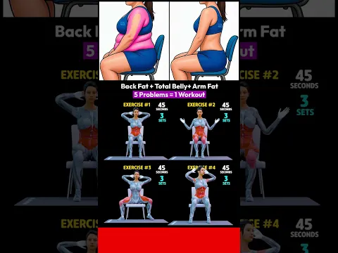Belly Pooch + Arm Fat + Back Fat Seated Chair Workout — Day 6 No Equipment